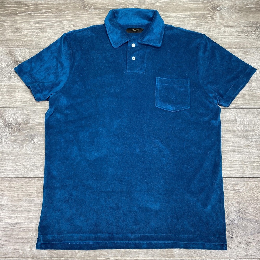 Aurélien Terry Cloth Shirt Men's Blue Smart Luxury Resort Polo Size XL Towelling